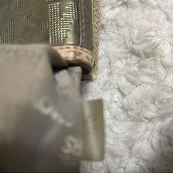 MICHAEL KORS  MIRROR METALLIC LOGO  metallic gold crossbody bag tan leather trim - Picture 10 of 16